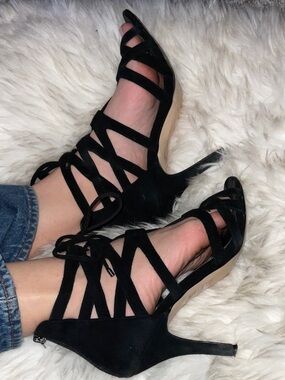White House Black Market Black Strappy Stiletto Sandals